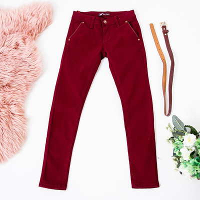 Бордовые детские брюки с ремнем
