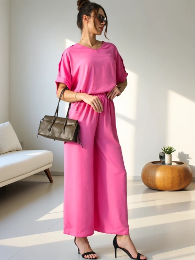 Royalfashion Женский Casual комплект из блузки с коротким рукавом и широких брюк