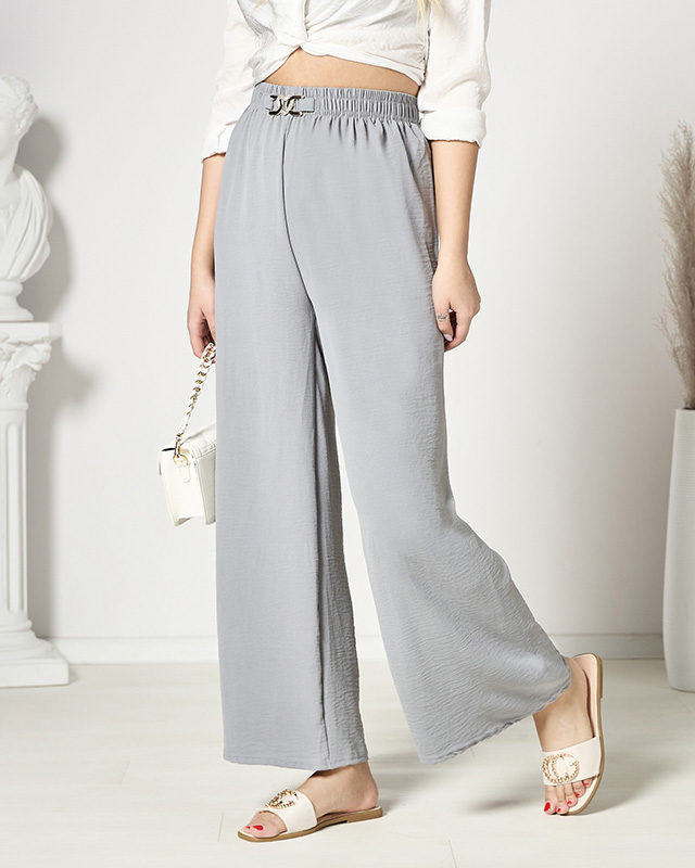 Pilkos spalvos moteriškos plačios palazzo kelnės - Drabužiai