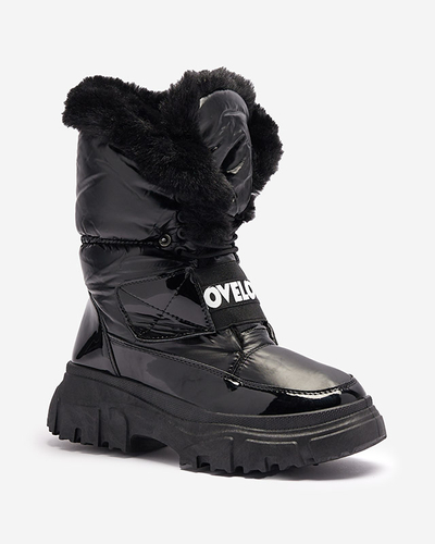 Женские ботинки-снежки на плоской подошве черного цвета Sapollo- Footwear