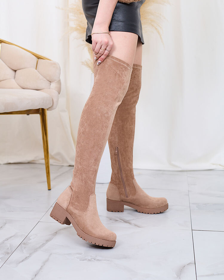 Royalfashion Бежевые женские сапоги до колена на плоском каблуке Keteris