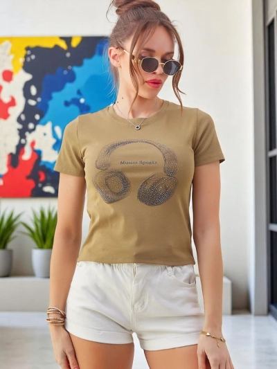 Royalfashion moteriška medvilninė marškinėliai su muzikos kalbėjimo spauda