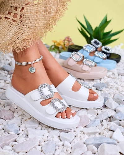 Baltos moteriškos šlepetės su kristalais Azazel - Avalynė