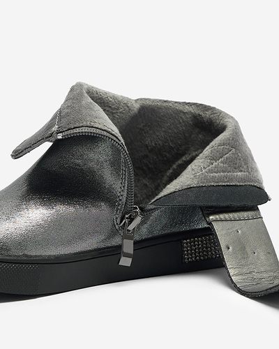 Блестящие девичьи сапоги серебристого цвета Faalasi - Обувь