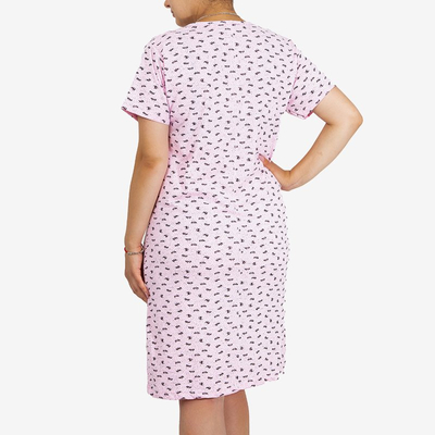 Розовая ночная рубашка для беременных и для кормления с принтом