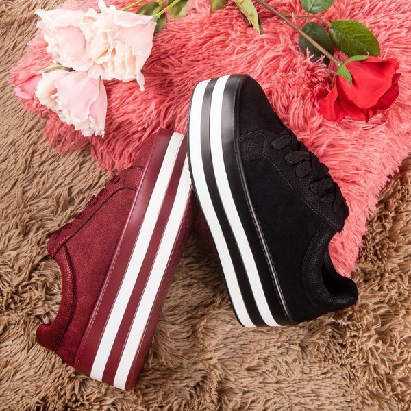 Bordowe brokatowe damskie tenisówki na platformie Acssias - Obuwie