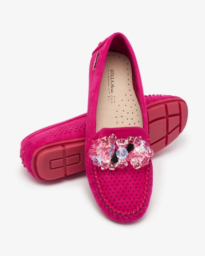 Royalfashion Фуксия Ажурные женские мокасины с декоративными кристаллами Cizzas