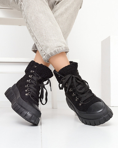 Черные женские сапоги с овчиной Vetic