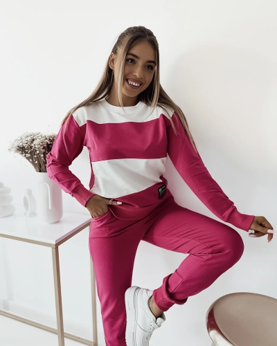 "Royalfashion" Fuksijos spalvos dryžuotas moteriškas džemperio komplektas