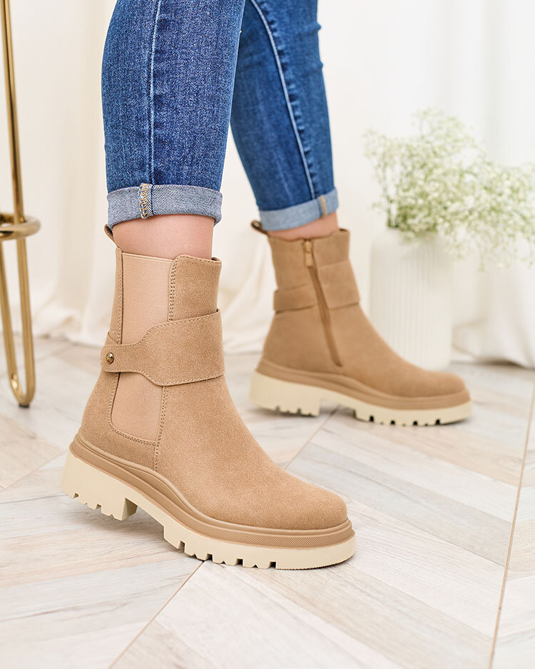 Royalfashion Бежевые женские сапоги с декоративным ремешком Doasa