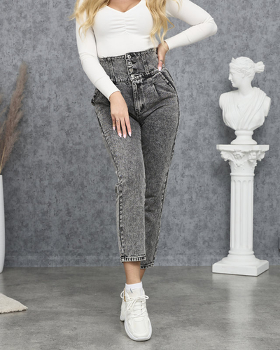 Серые женские джинсы с высокой талией для мамы - Одежда