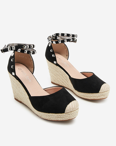 OUTLET Черные женские босоножки а-ля эспадрильи на танкетке Nufasa - Обувь