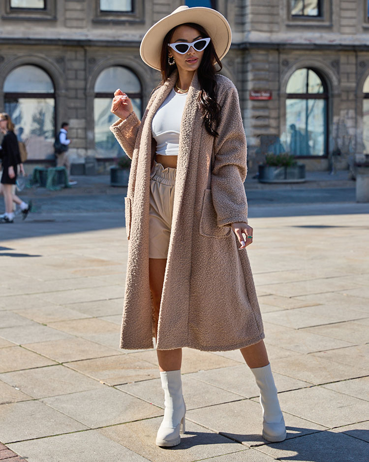 Royalfashion Синяя женская дубленка с поясом