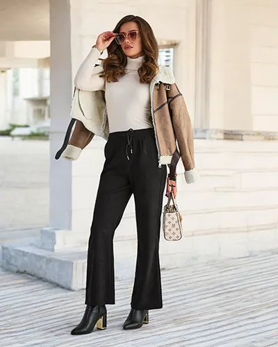 "Royalfashion" Juodos moteriškos velvetinio audinio kelnės