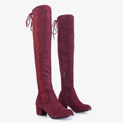 Женские ботфорты бордового цвета с фианитом Scarlett - Обувь