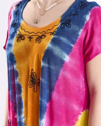 Oranžinė ir tamsiai mėlyna moteriška paplūdimio suknelė su lopais - Drabužiai