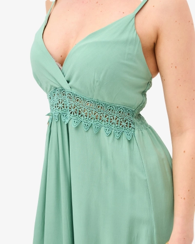 Moteriška žalia ilga suknelė be petnešėlių- Apranga