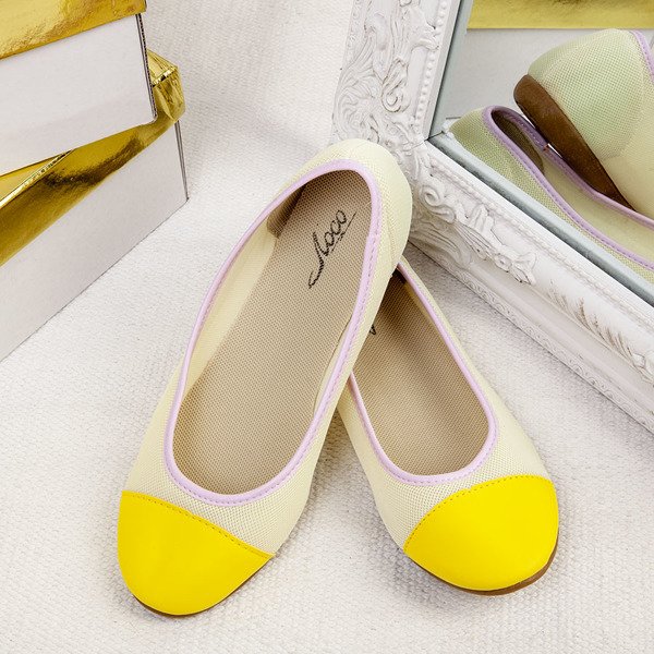 Beżowe baleriny z żółtym noskiem Eloisa - Obuwie