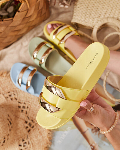 Geltonos moteriškos šlepetės su aukso ornamentu Serina - Avalynė