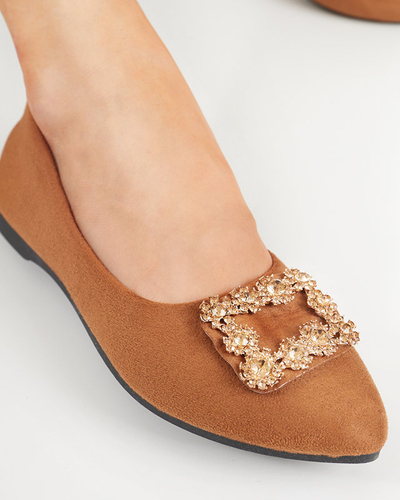 Коричневые женские балетки с украшением Linselisa