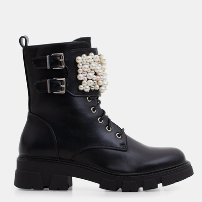 Черные женские ботинки с жемчужинами Anahi