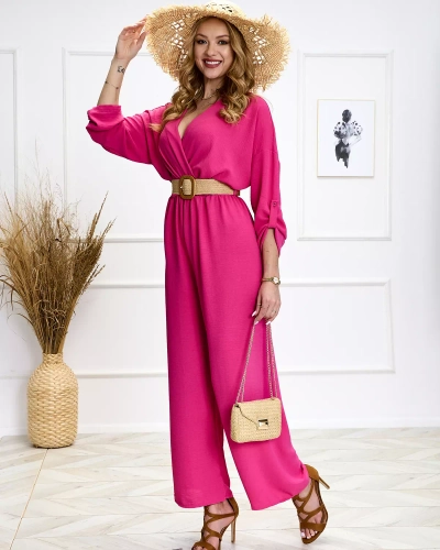 Fuksijos spalvos ilgas moteriškas kombinezonas- Apranga