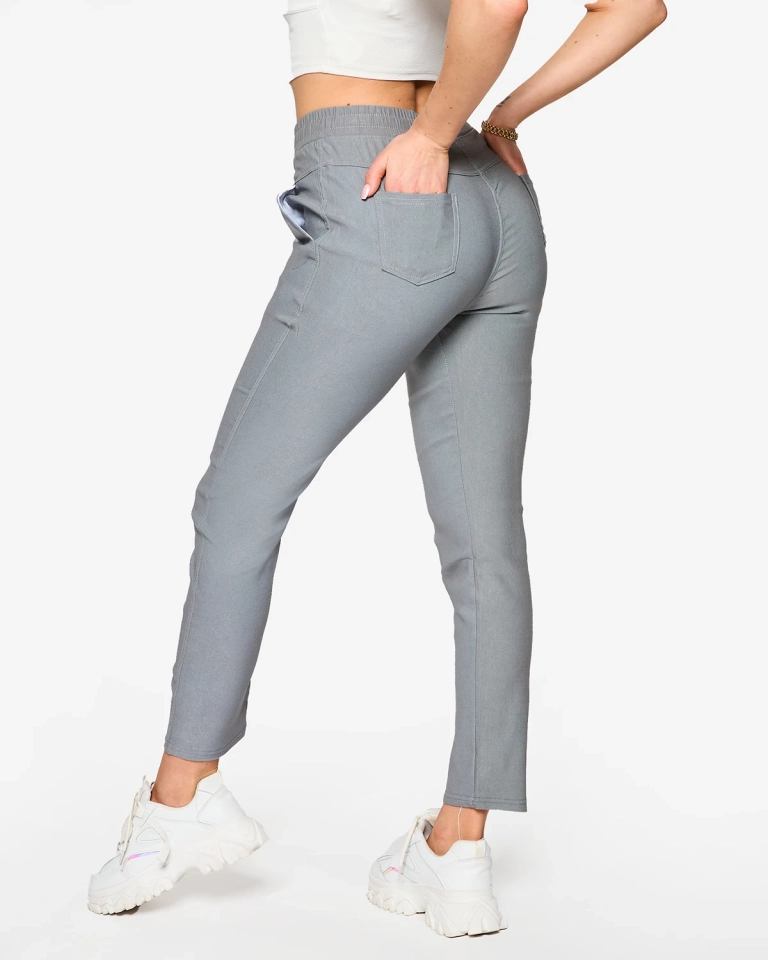 Женские прямые брюки из ткани серого цвета PLUS SIZE- Одежда