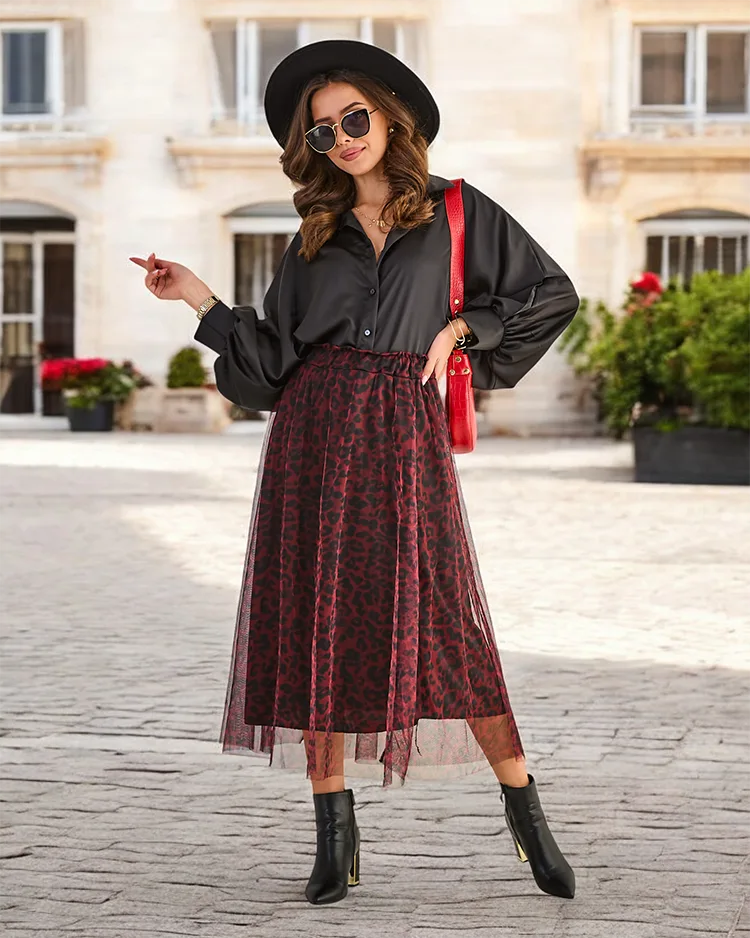 Royalfashion Платье-юбка с тюлем и узором для женщин, длиной до середины икры.