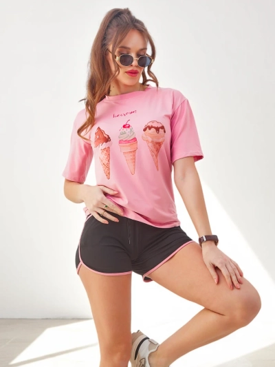 Royalfashion moterų sportinė apranga su marškinėliais ir šortais Ice Cream