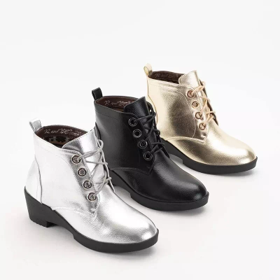 Женские ботильоны OUTLET Gold на шнуровке на плоской подошве Tivera - Обувь