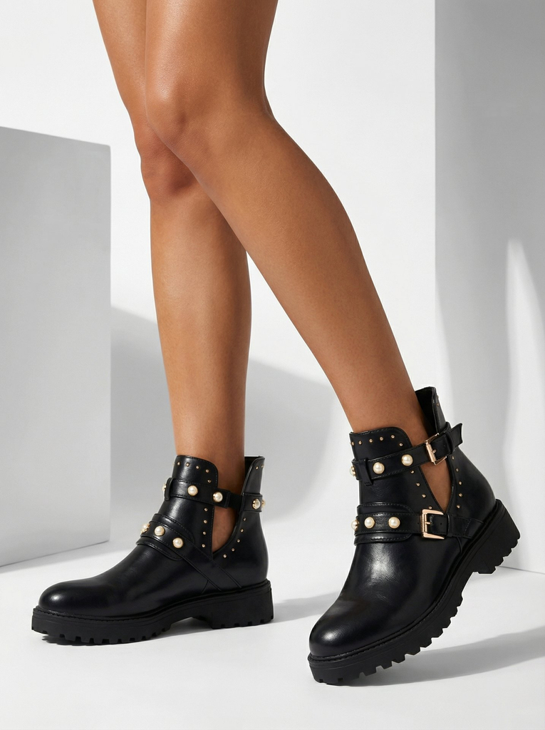 "Royalfashion" Juodi moteriški puošnūs plokščiapadžiai bateliai Pearl Elegance