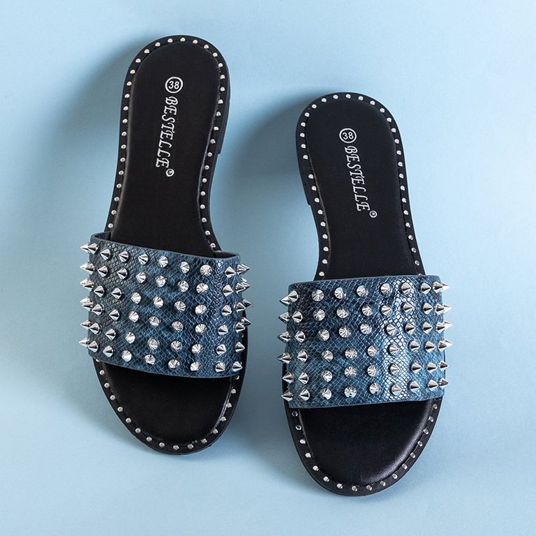 Moteriškos mėlynos šlepetės su „Maurella“ smeigėmis ir purkštukais - Avalynė