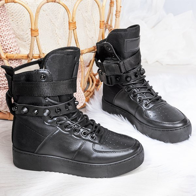 Czarne sportowe botki na platformie Redibek - Obuwie