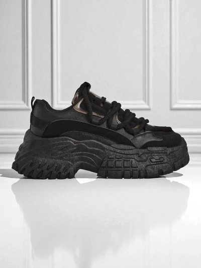Aurelia Nero – Damskie Sneakersy Chunky ze Skóry Ekologicznej Czarne 6,5 cm