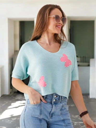 Royalfashion Женский хлопковый короткий свитер с бабочками