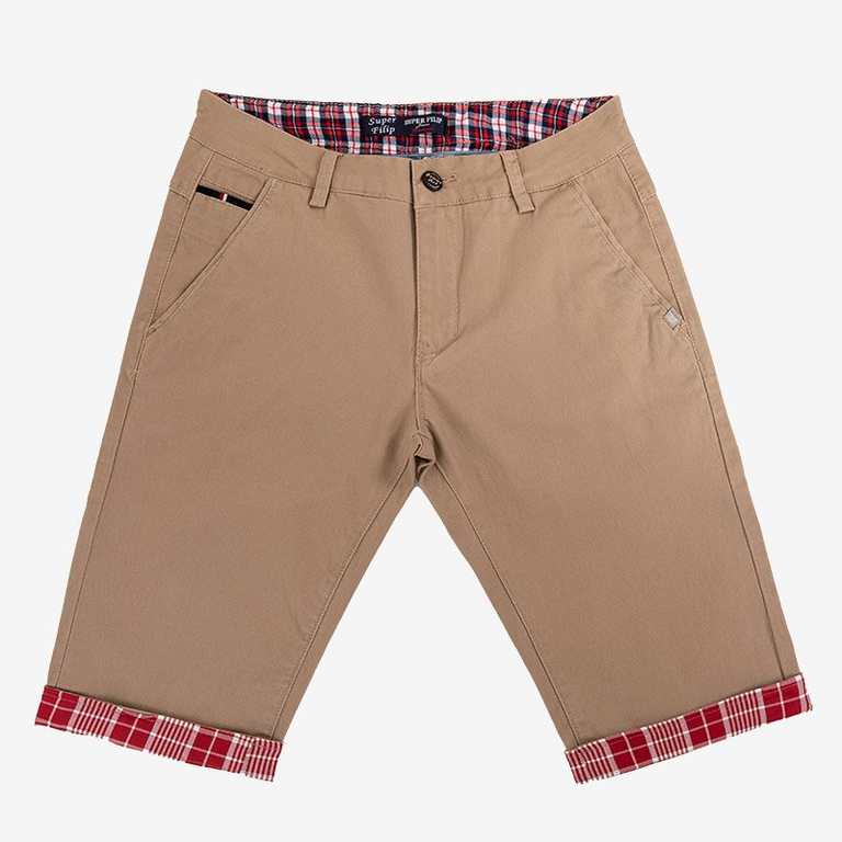 Smėlio spalvos vyriški šortai su bordo spalvos intarpais - Drabužiai