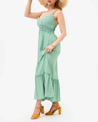 Женское длинное платье без бретелей зеленого цвета - Одежда