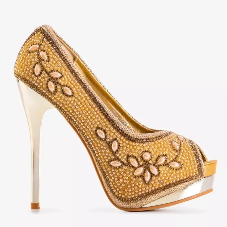 OUTLET Moteriški auksinio brokato bateliai su ornamentais Ansia - Avalynė