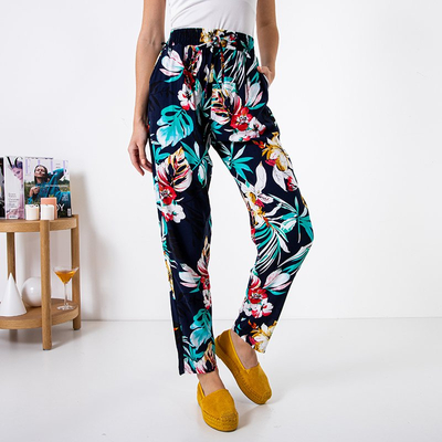 Tamsiai mėlynos spalvos raštuotos moteriškos kelnės - Drabužiai