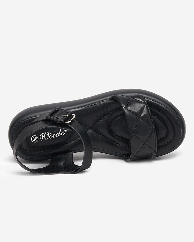 Женские стеганые босоножки на танкетке из экокожи черного цвета Baloui. Обувь