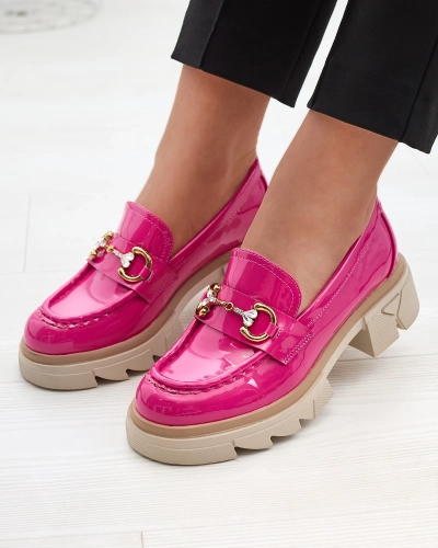 Лакированные женские мокасины цвета фуксии с кристаллами Inriw - Обувь