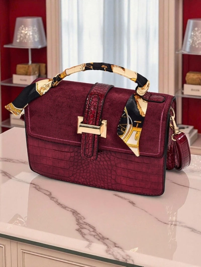 Aurora Venezia бордовая женская сумка из экокожи патентной и замши
