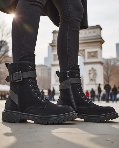 Juodos moteriškos darbinio stiliaus kišeninės baltos Miros batai