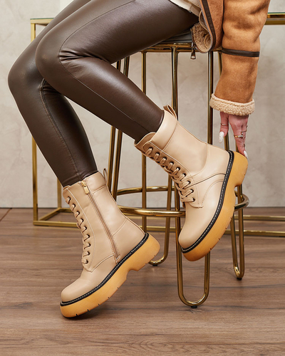 Royalfashion Smėlio spalvos moteriški auliniai batai tvirtu padu Diret