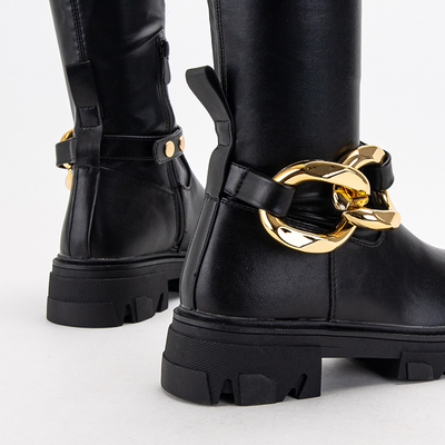 Черные женские ботфорты на низком ходу Mirumi