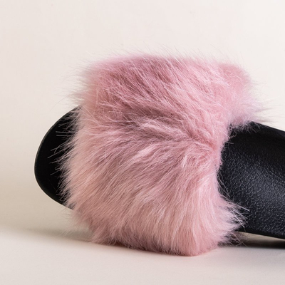 Розовые женские шлепанцы на платформе с мехом Lorina