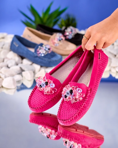Royalfashion Фуксия Ажурные женские мокасины с декоративными кристаллами Cizzas
