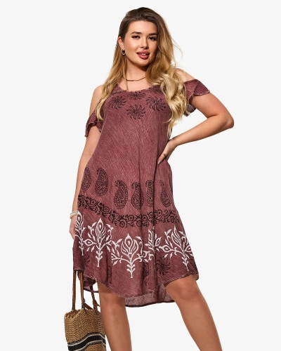 Коричневое женское пляжное платье-покрывало с принтом - Одежда