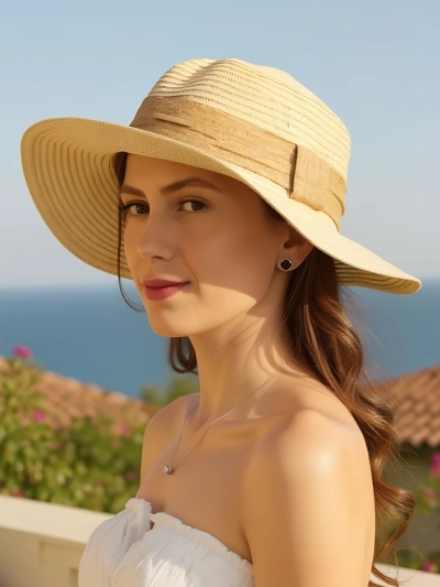 Royalfashion Moteriška šiaudinė skrybėlė juostelė Whisper