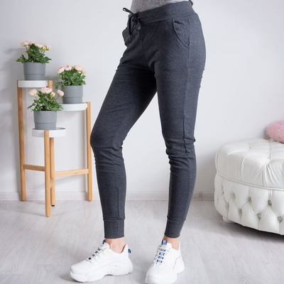 Szare spodnie dresowe damskie z bawełny - Spodnie